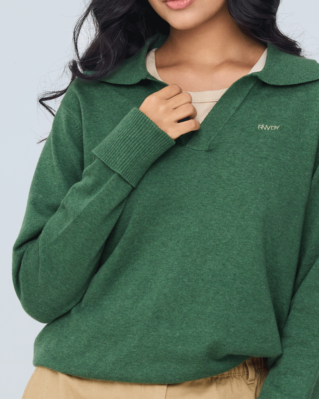 RWDY Melange Knit Polo in Moss