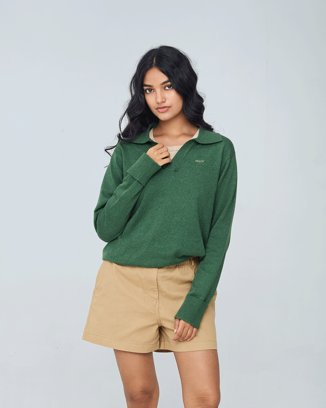 RWDY Melange Knit Polo in Moss