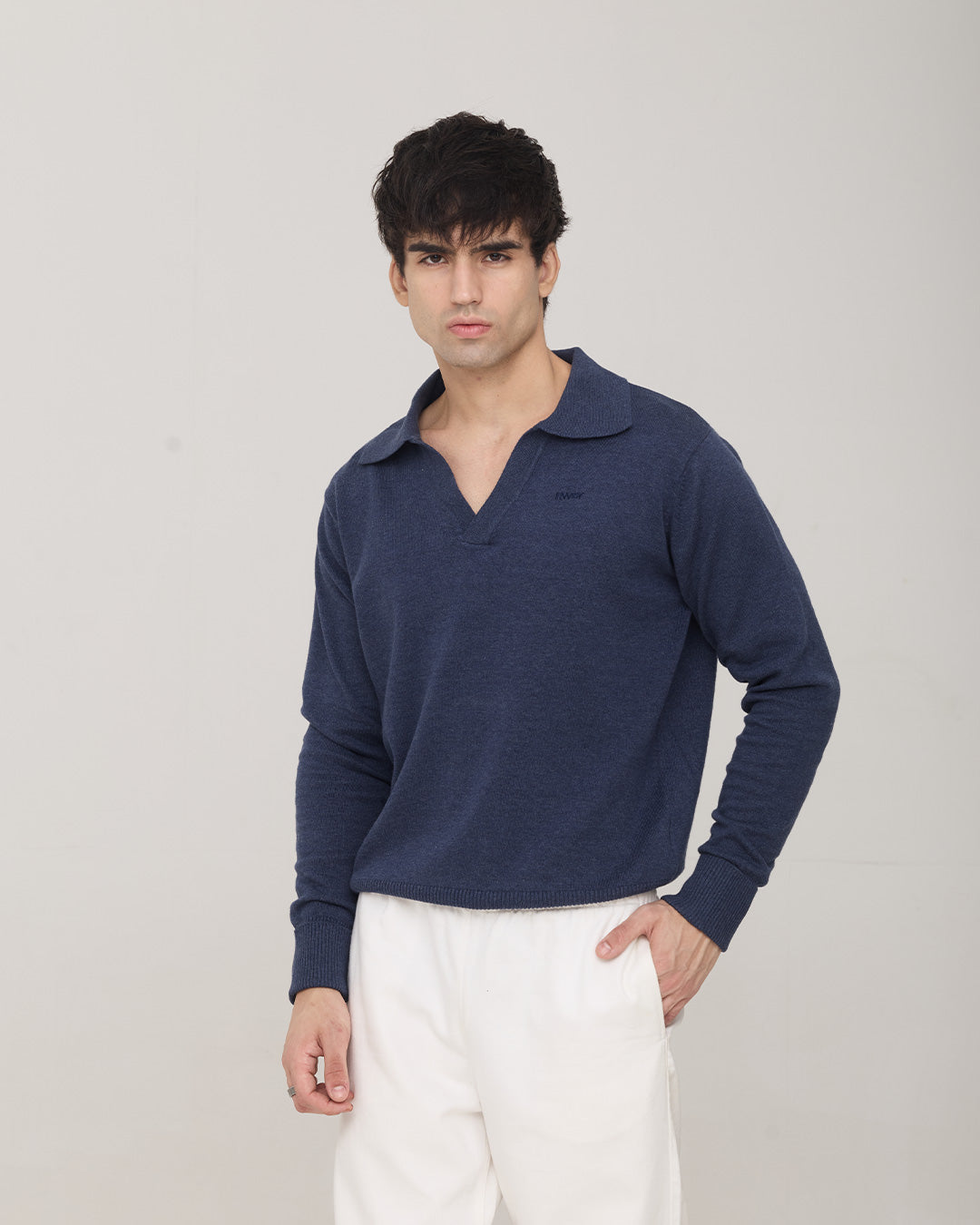 RWDY Melange Knit Polo in Navy