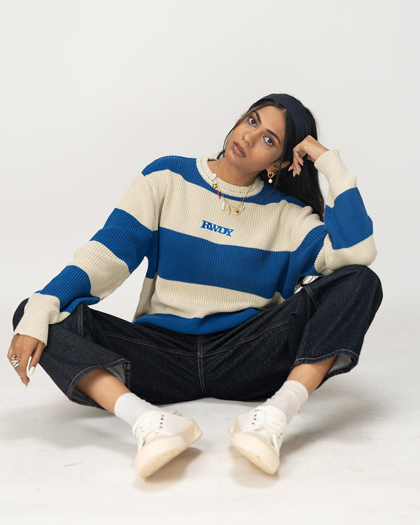 RWDY STRIPE KNITWEAR| GREY AND BLUE STRIPE