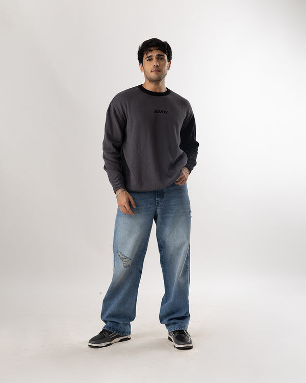 RWDY BLOCK KNIT SWEATER| CHARCOAL