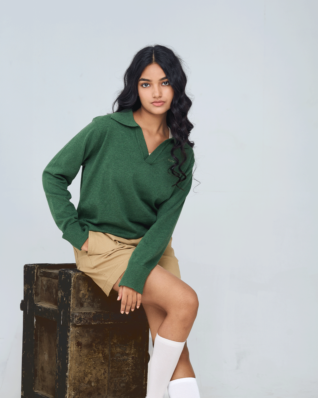 RWDY Melange Knit Polo in Moss