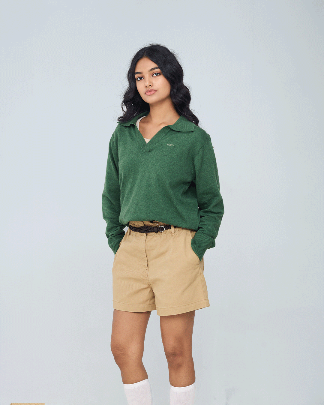 RWDY Melange Knit Polo in Moss