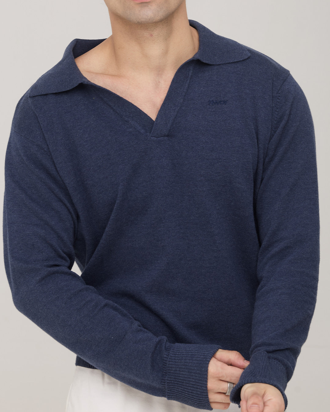 RWDY Melange Knit Polo in Navy