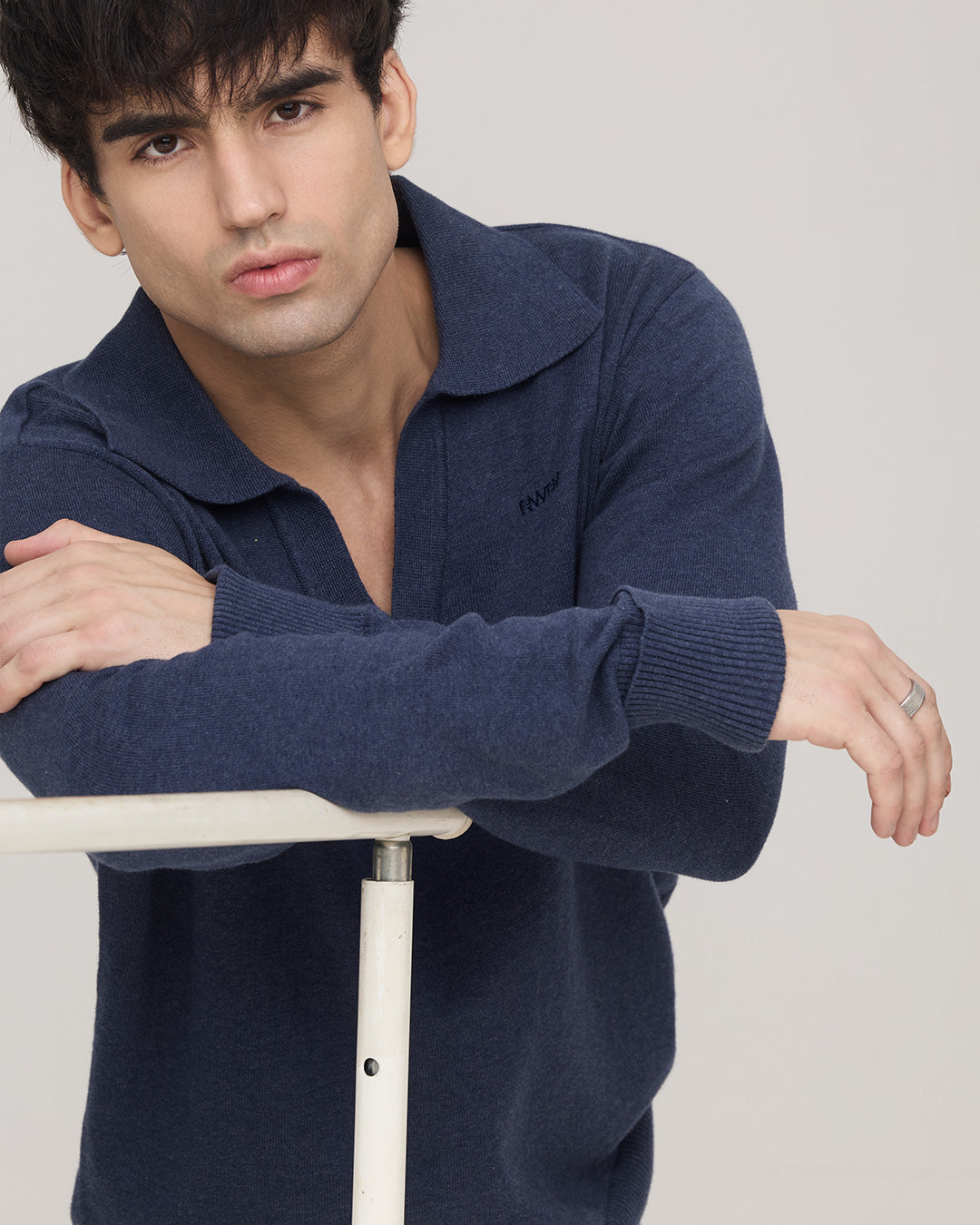 RWDY Melange Knit Polo in Navy