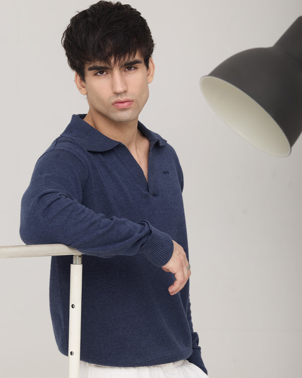 RWDY Melange Knit Polo in Navy