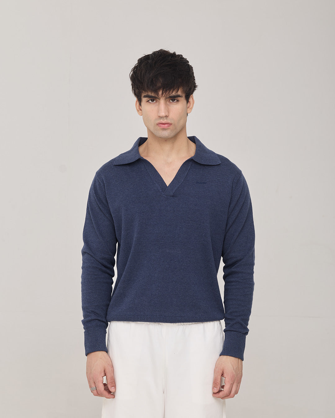 RWDY Melange Knit Polo in Navy