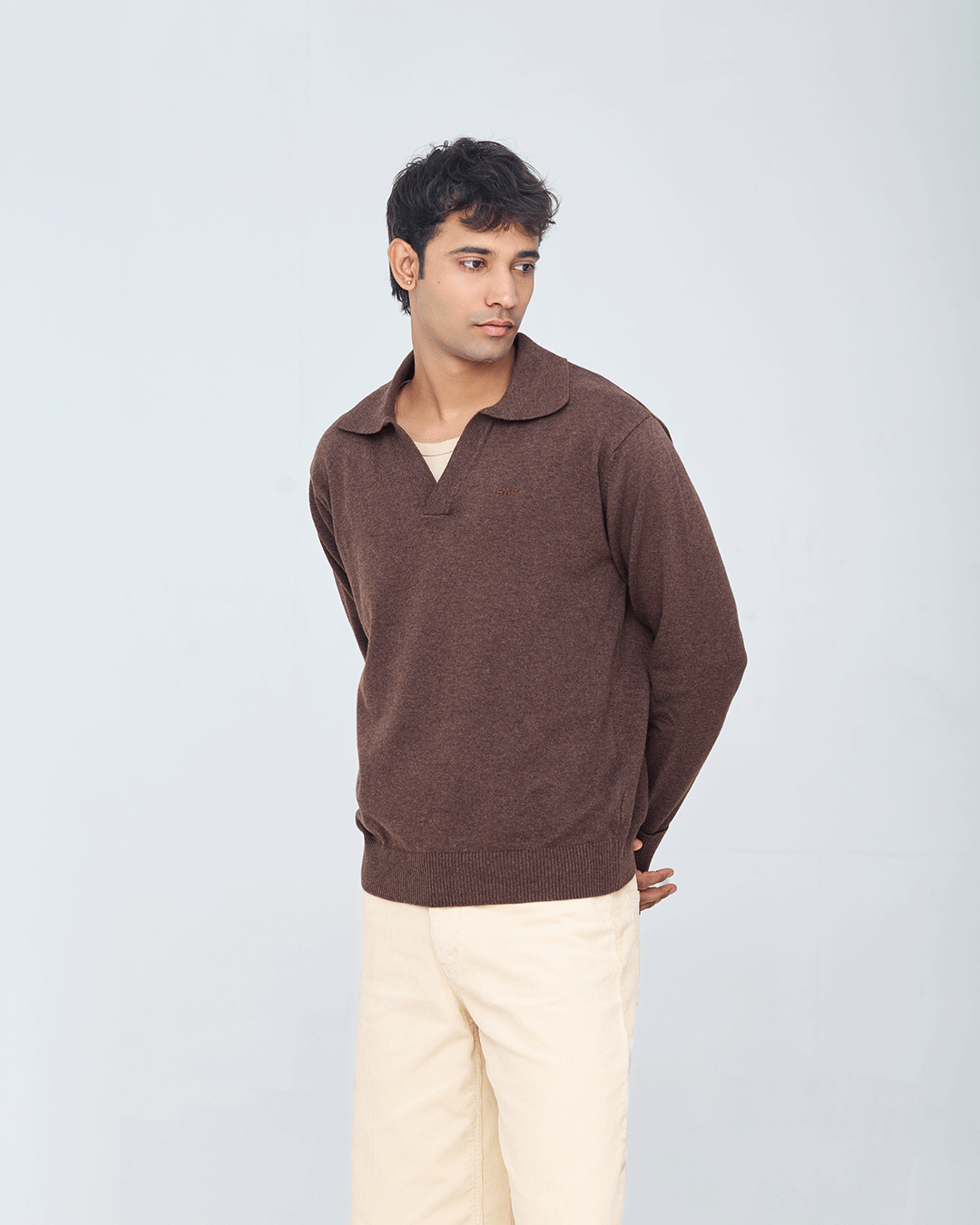 RWDY Melange Knit Polo in Camel