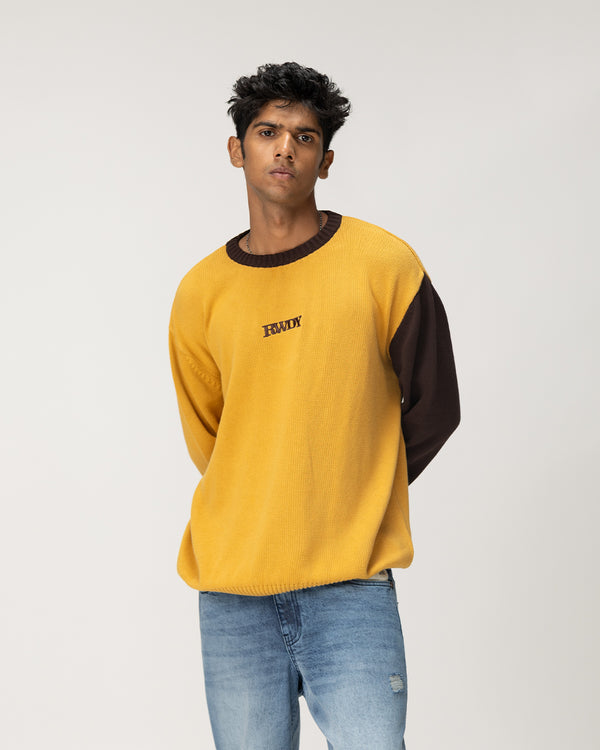 RWDY BLOCK KNIT SWEATER in Mustard