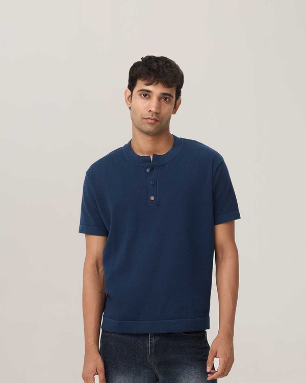 RWDY GRAIN HENLEY TEE | DEEP INDIGO