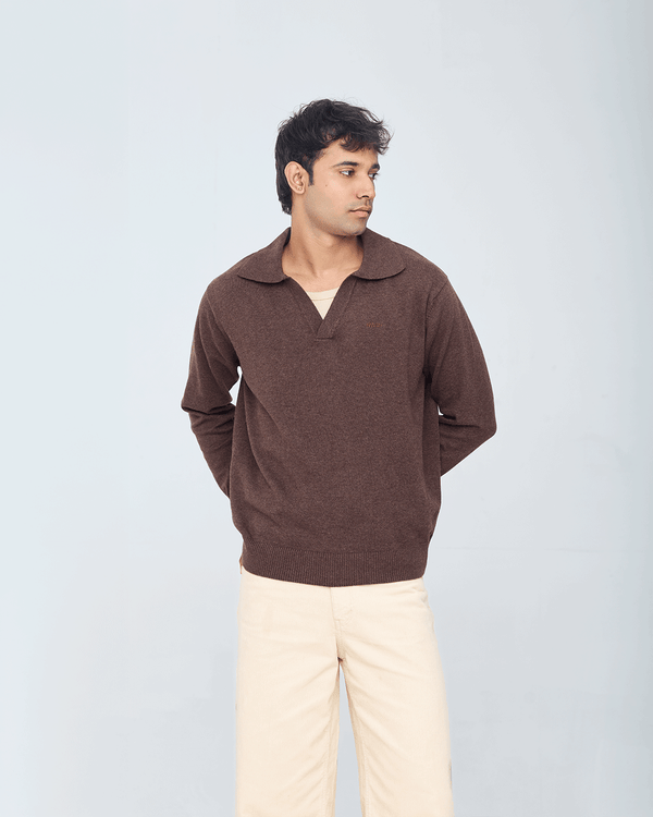 RWDY MELANGE KNIT POLO | CAMEL