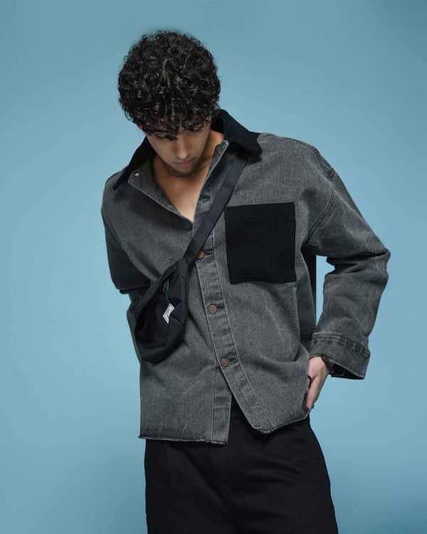 THE RWDY DENIM OVERSHIRT in Sunfaded Black