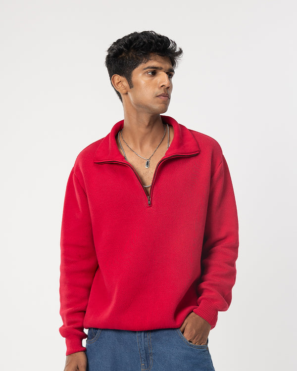 RWDY HALF ZIP KNIT SWEATER in Crimson Heat